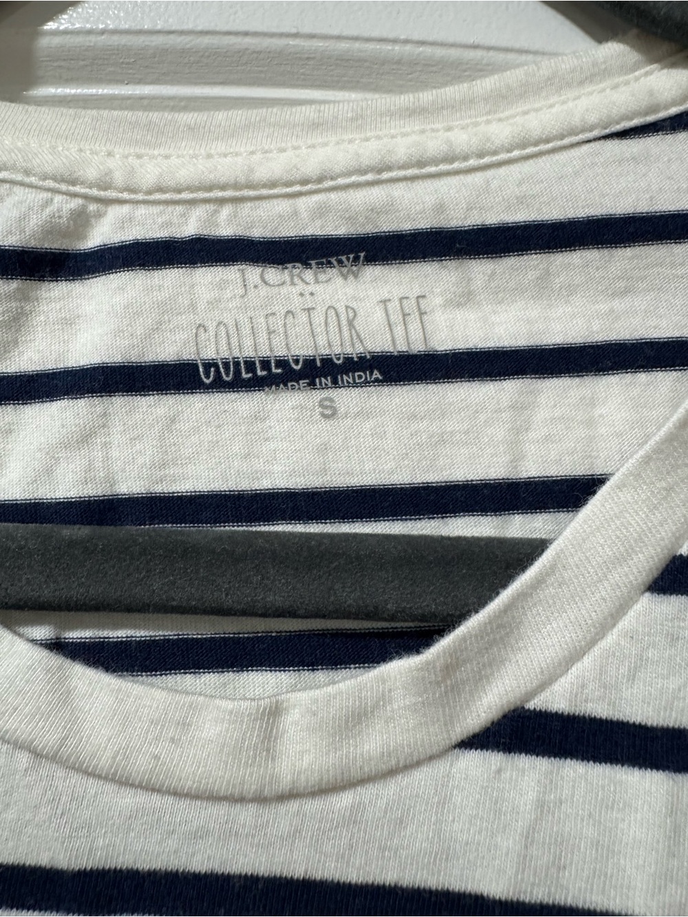 J. Crew White Navy Striped Tee with Red Sequin Embroidered Beaded Lobster - Picture 6 of 7